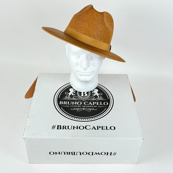 Bruno Capelo  Mens 7.5" 75/8 Straw Amish Hat X-Large Tan & Red Farmer Style - Picture 1 of 12